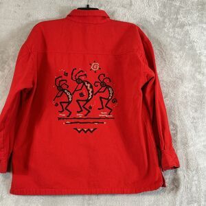 Vintage 4fun Native American Inspired Kokopelli  Art Canvas Button Up Shirt sz M